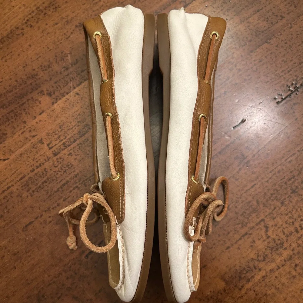 Sperry Top-Sider Audrey Boat Shoes White Cognac Sand Leather Loafers Womens 8M - Picture 4 of 14